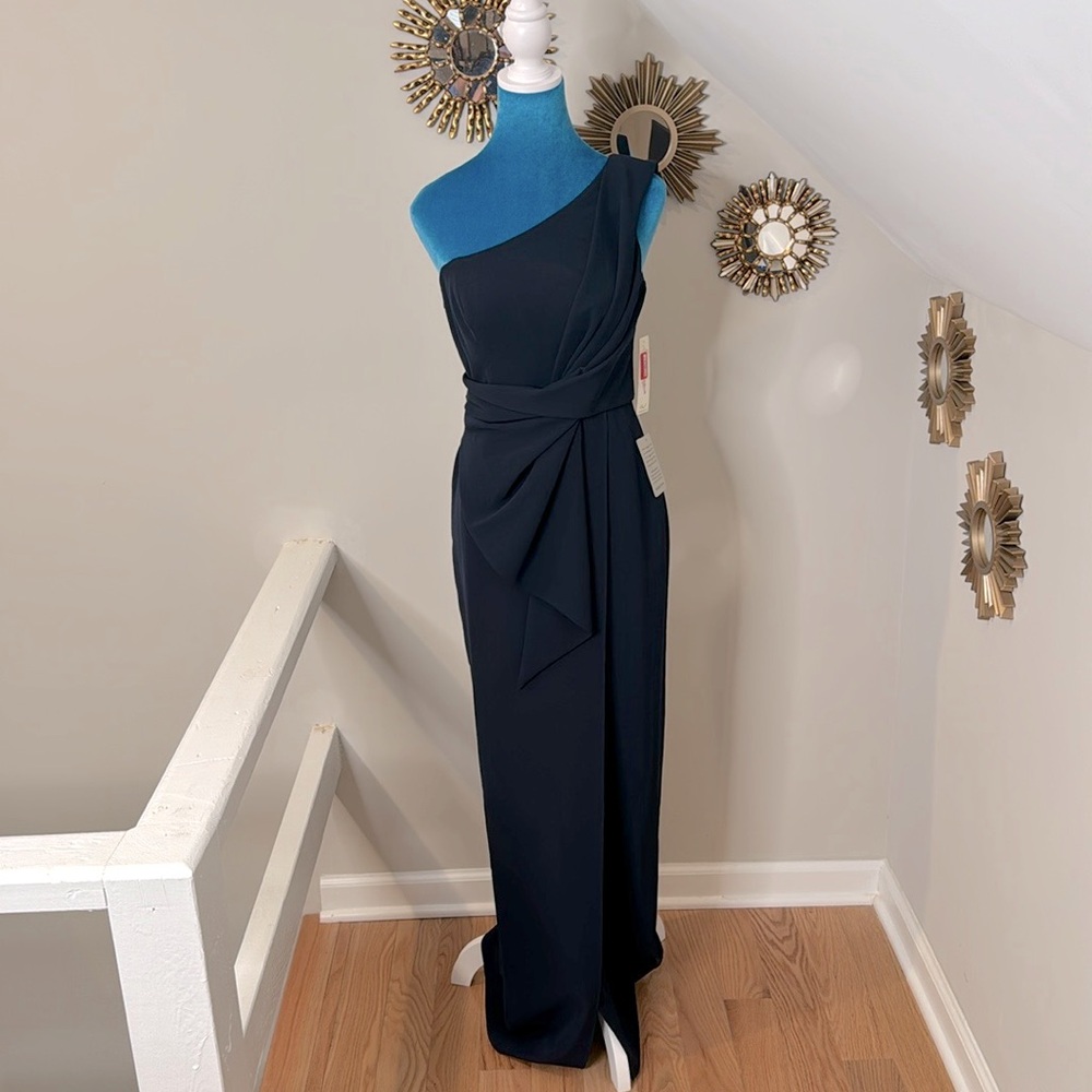 NWT Eliza J Navy One Shoulder Gown